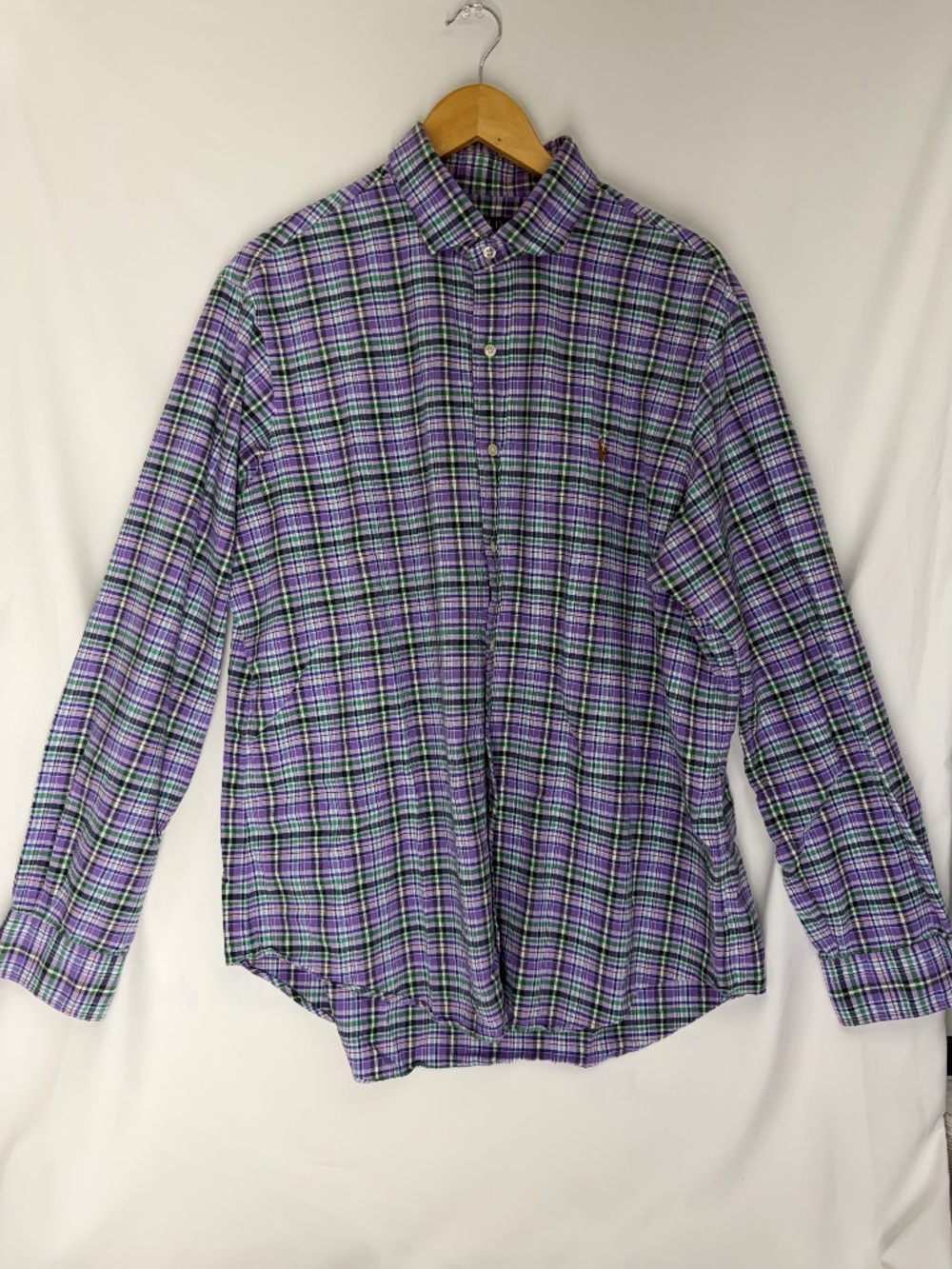 Polo Ralph Lauren Mens XL Purple Plaid Button Up Shirt Long Sleeve Pony Logo